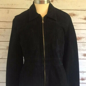 XOXO LEATHER & SUEDE Women Black Suede Zip Down Leather Jacket Coat Size Medium